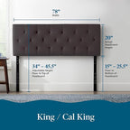 Lucid Mid-Rise Upholstered Headboard - Diamond Tufted - Padded Polyester - Adjustable Height from 34” to 46” - Easy Assembly - Bed Frame or Wall Mount - Sturdy - Charcoal - King / Cal King Size