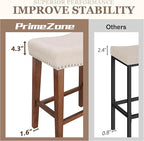 PrimeZone Counter Height Bar Stools Set of 6 - Backless Saddle Barstools with 4.3" Thick Upholstered, Nailhead Trim Linen Fabric & Solid Wood Legs, 26 Inch Counter Stools for Kitchen Island, Beige