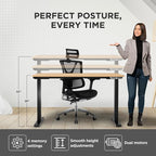 Uncaged Ergonomics Rise Up Electric Standing Desk Adjustable Height 24-49" Dual Motor One Piece 60x30 Bamboo Large Standing Table, Sit Stand Rising Desk Home Office