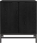 Henn&Hart 28" Fluted Wooden Accent Cabinet, Modern Ribbed Sideboard Buffet Cabinet with 2 Doors and an Adjustable Shelf for Living Room, Dining Room, Bedroom or Entryway, Black Grain