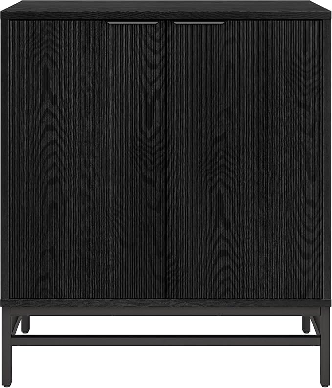 Henn&Hart 28" Fluted Wooden Accent Cabinet, Modern Ribbed Sideboard Buffet Cabinet with 2 Doors and an Adjustable Shelf for Living Room, Dining Room, Bedroom or Entryway, Black Grain