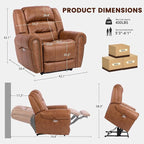 EONIX Classical Large Power Lift Recliner Chair for Elderly with Heat and Massage, Dual Motor Lay Flat Electric Lift Chair Recliner for Adults, Living Room, Bedroom, SLRY005061, Nut Brown