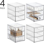 mDesign Plastic Stackable Organizer with 3 Drawers - Pull-Out Drawer Storage Bin for Bathroom Sink/Cabinet Organization - Perfect for Makeup, Small Towels, and More - Lumiere Collection, 4 Pack, Clear
