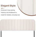 Upholstered Headboard - Striped Interval - Adjustable Height - Metal Legs - Bed Frame (Beige, King (U.S. Standard))