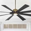 Possini Euro Design 70" Defender Modern Outdoor Ceiling Fan with LED Light Remote Control Soft Brass Matte Black Damp Rated for Patio Exterior House Home Porch Gazebo Garage Barn