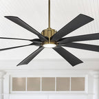 Possini Euro Design 70" Defender Modern Outdoor Ceiling Fan with LED Light Remote Control Soft Brass Matte Black Damp Rated for Patio Exterior House Home Porch Gazebo Garage Barn