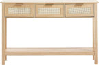 VEVOR Rattan Console Table, Entryway Table with 3 Storage Drawers, Hallway Table with Natural Rattan Sliding Door, Console Sofa Table for Living Room, Study, Entryway Or TV Wall, Natural