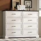 Farmhouse 8 Drawers Dresser for Bedroom, 54" Wide Modern Chest of Drawers with Deep Drawers & Bar Handles, Rustic Wood Dresser TV Stand, Wooden Closet Storage Organizer for Living Room, Hallway, White