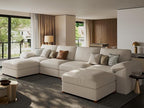 EASE MOOSE Oversized Modular Sectional Sofa,Leather Sectional Couch with Deep Seat,Extra Large U Shaped Couch,Faux Leather Material Sofa Modern Comfy Scratch Resistant,Beige
