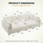 Modular Sectional Cloud Sofa Bed, 8-Seater Convertible Sofa Couch with Ottoman, Modern Deep Seat Sleeper Sofa for Living Room, Chenille Beige