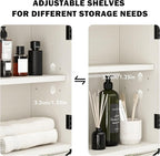 RUSTOWN Rattan Bathroom Wall Cabinet, Boho Over The Toilet Storage Cabinet with Arched Rattan Doors, Modern Medicine Cabinet with Adjustable Shelves & Towel Bar(Vintage White,Small)