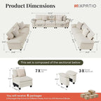 Cloud Couch Sectional Sofa Set, Plush 24.4-Inch Deep 7-Seat Sectional with Velvety Chenille & Removable Arms for Living Room and Apartment, Beige