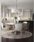 Progress Lighting Drum Shade Collection Five-Light Chandelier, Farmhouse Style Hanging Ceiling Light Fixture for Dining Rooms, Foyers, White Fabric Shade, Brushed Bronze