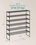 SONGMICS Shoe Rack, 6-Tier Shoe Organizer, Metal Storage Shelf, Upright or Upside Down, for 24-30 Pairs, Stackable, for Entryway, 11.8 x 36.2 x 42.7 Inches, Black ULSA306BH01