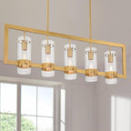 Possini Euro Design Camden Brass Island Linear Pendant Chandelier 42" Wide Modern Open Rectangle Frame Clear Glass Tube Shades 5-Light Fixture for Dining Room House Foyer Kitchen Entryway Bedroom
