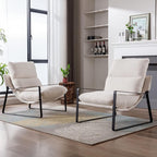 Mid-Century Accent Chair, Comfy Sherpa Fabric Side Chair with Armrest, Upholstered Leisure Chair with Black Metal Frame for Living Room Bedroom Reception Room, White