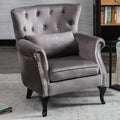 Accent Reading Arm Chairs for Living Room Bedroom, Midcentury Modern Comfy Corner Sofa Chair, Wingback Waiting Room Club Chair with Button Tufted Back &Lumbar Pillow, Velvet Grey