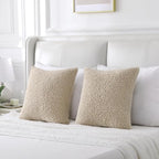 FUTEI Beige Throw Pillow Covers 26x26 Inch Set of 2,Furry Faux Fur Teddy Boucle Textured Cushion Covers,Soft Fluffy Decorative Euro Pillow Shams,Home Decor for Couch Bed Living Room Office Car