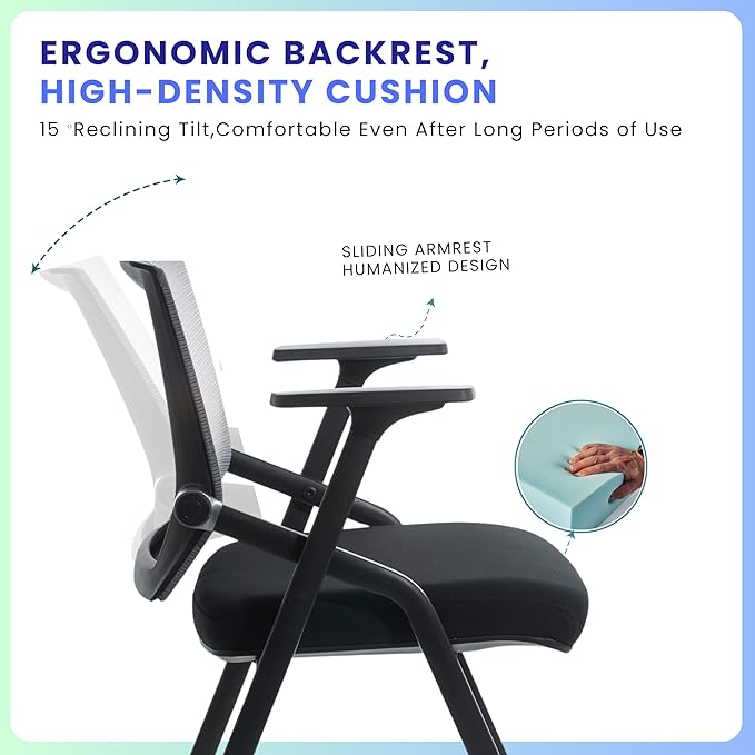 2 Pack Stackable Conference Room Chairs with Paddle Folding Office Chair Foldable Desk Chair Mesh Back and Arms for Conference Meeting Guest Reception Home Office Training Room Chair