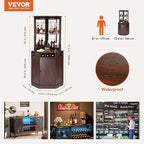 VEVOR Corner Industrial Bar Cabinet, Wine Table for Liquor & Glasses, Sideboard Buffet Cabinet with Glass Holder, Freestanding Farmhouse Wood Coffee Bar Cabinet for Living Room, Home Bar, Black Walnut