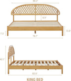 NTC Gem Wooden Bed Frame with Headboard, Solid Oak Foundation with Silent Slats and Wood Central Supports, 1000 Lb Capacity, Effortless Assembly, King - Rustic Oak