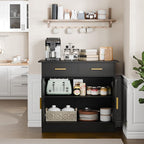Buffet Cabinet with Storage - Buffets & Sideboards Kitchen Storage Cabinet, Wood Console Table Coffee Bar Accent Cabinets for Living Room Dining Room Entryway Small 2 Doors & Drawers, Black 35.4"W