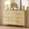 CARPETNAL Fluted 9 Drawer Dresser for Bedroom, 55" Wide Wooden Chest of Drawers with Rounded Corners, Gold Handles, Modern Storage Organizer for Bedroom, Hallway (Oak)