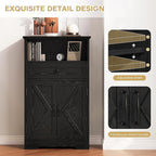 Floor Cabinet, Farmhouse Storage Cabinet with Barn Doors and Drawer, 11.81" D x 23.62" W x 39.37" H Black Freestanding Adjustable Shelf Organizer for Bathroom, Kitchen, Living Room