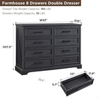 ACCOHOHO Farmhouse 8 Drawers Dresser Chests for Bedroom,52" Wide Wood Rustic Chest of Drawers with Metal Handle,Natural Texture,Drawer Organizer for Bedroom,Living Room,Hallway and Entryway,Black
