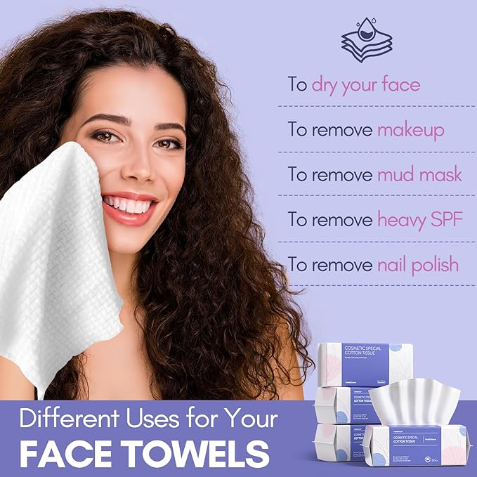 PoeticEHome Soft Face Towel - Extra Thick Cotton Tissue Biodegradable | Disposable Dry Wipes for Facial Cleansing & Makeup Removing