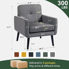 Accent Chair Set of 2, Fabric Modern Chair with Wooden Frame, Cozy Armchair Reading Chair with Comfy Back for Apartment, Living Room, Bedroom, Waiting Room, Small Space, Corner, Grey