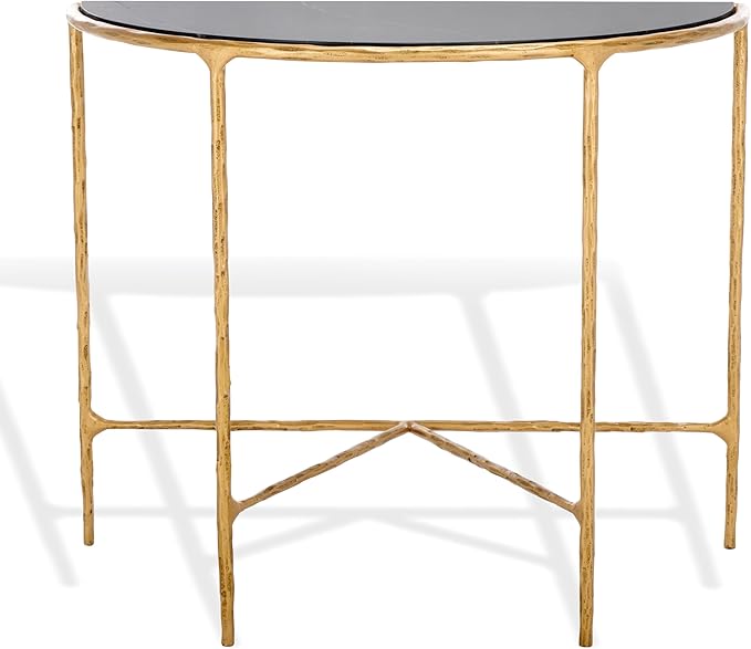 SAFAVIEH Couture Collection Jessa Brass Base & Black Marble Top Half Moon Console Table, Fully Assembled