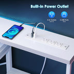 ODK 55 Inch Gaming Computer Desk with Power Outlets and 4 Drawers, Large Home Office Desk with Monitor Stand, Printer Shelf and Storage Shelves for Gaming or Bedroom Setup, White