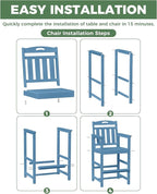 Outdoor Patio Bar Height Chair, All-Weather HDPE Tall Balcony Adirondack Stools for Bistro, Garden, Backyard, Deck | Blue
