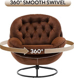 Set of 2 360° Swivel Modern Velvet Accent Chair with Ottoman | Mid-Century Button Tufted Lounge Chair for Living Room & Bedroom, Brown