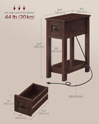 VASAGLE Narrow Side Table with Charging Station, Farmhouse End Table with Storage Drawer, Nightstand, Superfast Toolless Assembly, for Living Room, Bedroom, Saddle Brown ULET328K01