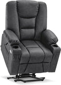 MCombo Power Lift Recliner Chair for Elderly, Lift Chair with Heat and Massage, USB Ports, Cup Holders, Faux Leather 7519 (Medium, Dark Grey)
