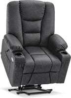 MCombo Power Lift Recliner Chair for Elderly, Lift Chair with Heat and Massage, USB Ports, Cup Holders, Faux Leather 7519 (Medium, Dark Grey)