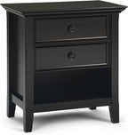 SIMPLIHOME Amherst Bedside Table - 24 inch Wide Solid Wood Nightstand Table in Hickory Brown, Transitional Bedroom Side or End Table with 2 Drawers, Open Storage Shelf and Bronze Hardware