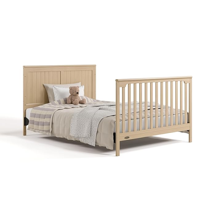 Graco Hadley 5-in-1 Convertible Crib with Drawer (Driftwood) – GREENGUARD Gold Certified, Fits Standard Crib Mattress, Converts to Toddler Bed, Daybed and Full Bed, 4 Adjustable Mattress Heights
