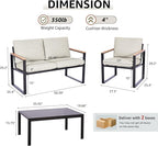 NATURAL EXPRESSIONS 4 Pieces Patio Furniture Sets,Metal Outdoor Patio Furniture Sets,Outdoor Sectional Patio Conversation Set,Wooden Anti-Scald Armrest,Sling Mesh,4" Olefin Cushions