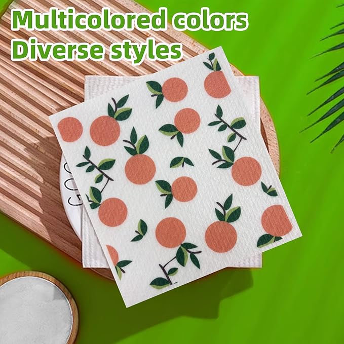 6 Pack Swedish Dishcloths – Super Absorbent, Reusable & Eco-Friendly Kitchen Towels (Fruit/Lavender/Camping/Solid Colors) (Lavender Party)