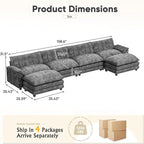 Furniwell Modular Sectional Sofa with Moveable Ottoman, Oversized 3-Seater Couch with Supportive Backrest, Chenille Convertible Sofa Couches for Living Room/Apartment (Grey, U Shaped)