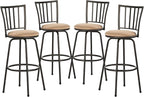 VECELO Barstools, Adjustable Counter Stools,Steel Bistro Pub Chairs,Bar Stools with 360 Degree Swivel Cushion Seat, Straight Line Backrest,Set of 4