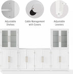 Crosley Furniture Roarke 3-Piece Modern Glass Door Sideboard Buffet Cabinet and Kitchen Storage Pantry Set, White
