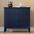 RoyalCraft 32" Large Nightstand, Fluted Painted Wood Dresser with 3 Spacious Drawers, Blue Modern Bedside Table for Bedroom