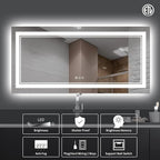 72x36 Inch LED Bathroom Mirror, Backlit and Front-lit,Large Lighted Vanity Mirror with Lights,Anti-Fog,Dimmable,ETL Listed