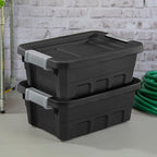 Sterilite 6-Pack Plastic Storage Bins with Lids, Stackable Containers, 4 Gallon, Black