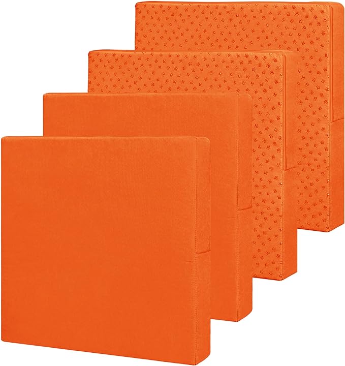 Easy-Going Waterproof Patio Cushion Covers 24x24x4 inch 4 Pack Replacement Non-Slip Outdoor Seat Cushion Slipcover with Zipper. Orange