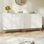 Fluted Storage Cabinet, Set of 3, Sideboard Buffet Cabinet, Modern Wood Accent Table with Adjustable Shelves, Console Table for Living Room, Hallway, Entryway, White